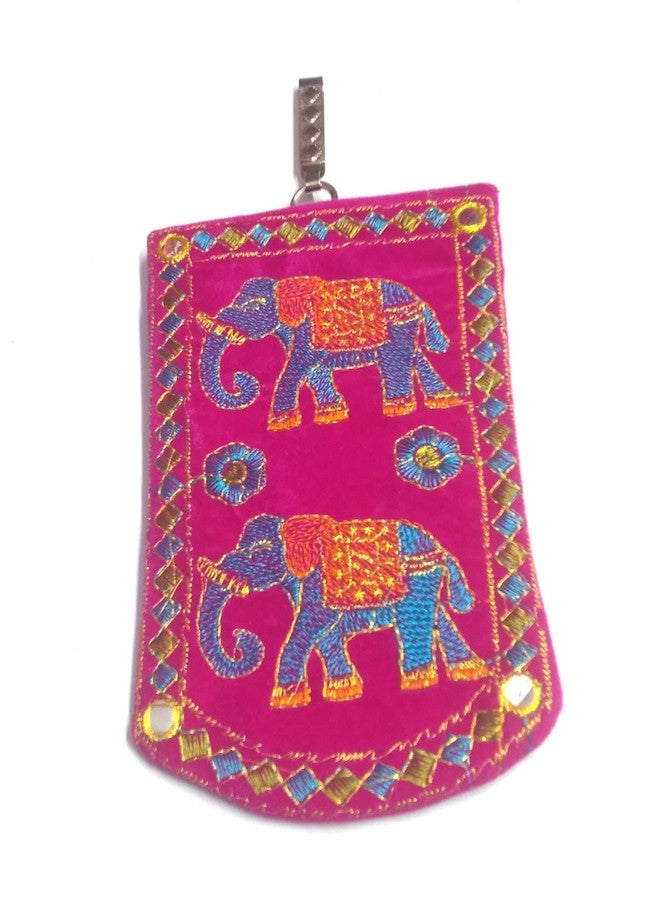 SUMERA WARQ Embroidered Mobile Pouch for Women Multicolor Designer Ethnic Rajasthani Handmade Phone Cover/Case with Sling and Waist Clip by SAS It Up (Black Red PIick) - Image 3